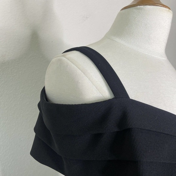 Badgley Mischka Off the Shoulder Criss Cross Chest Black Dress NWT 8 - Picture 4 of 13